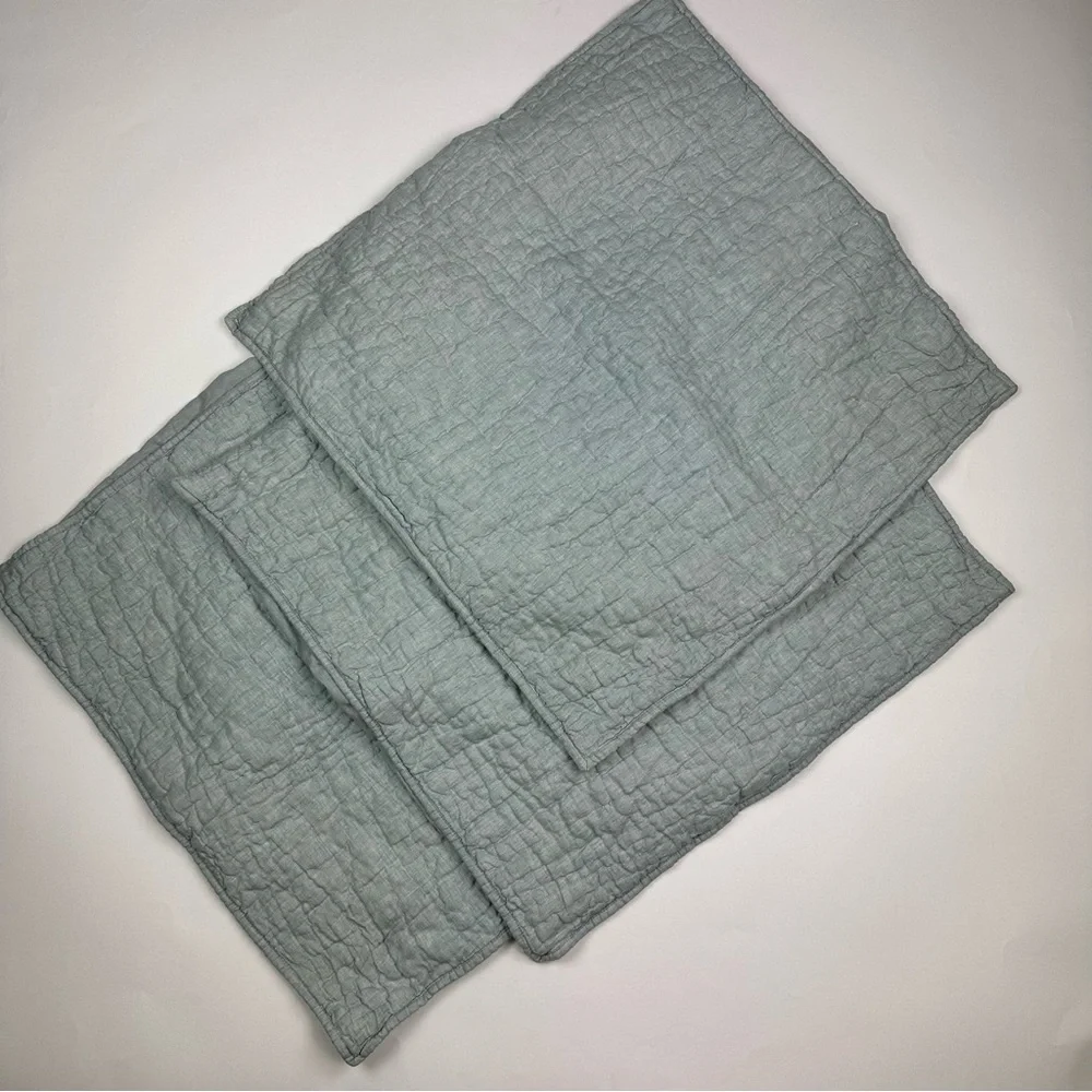 Pottery Barn Belgian Flax Linen Handcrafted Quilted Euro Shams Set of 3